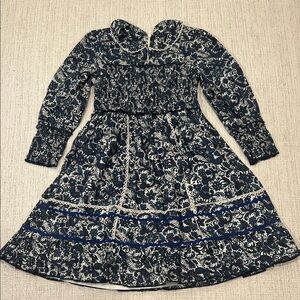 Elegant Navy and White Floral Kids Dress